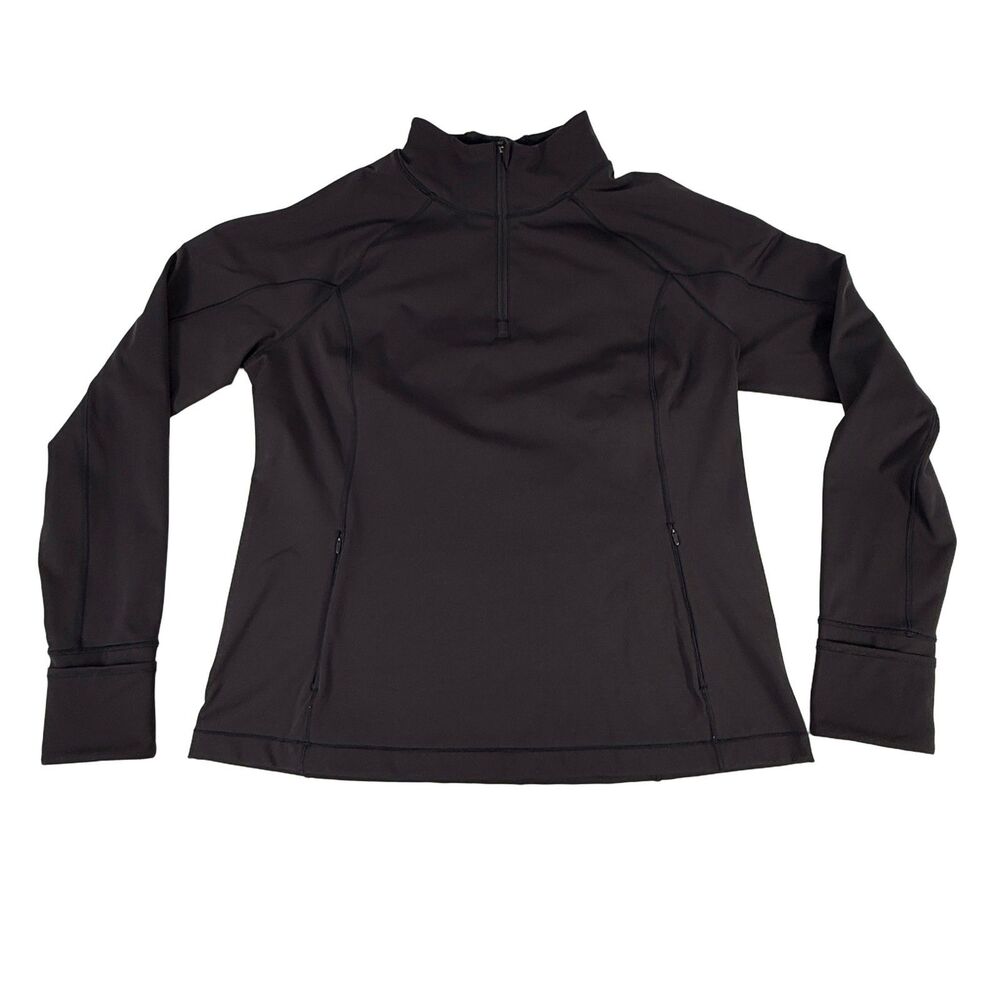 Athleta Rainier Half Zip Pullover Women's XL Black Thumbholes Zip Pockets